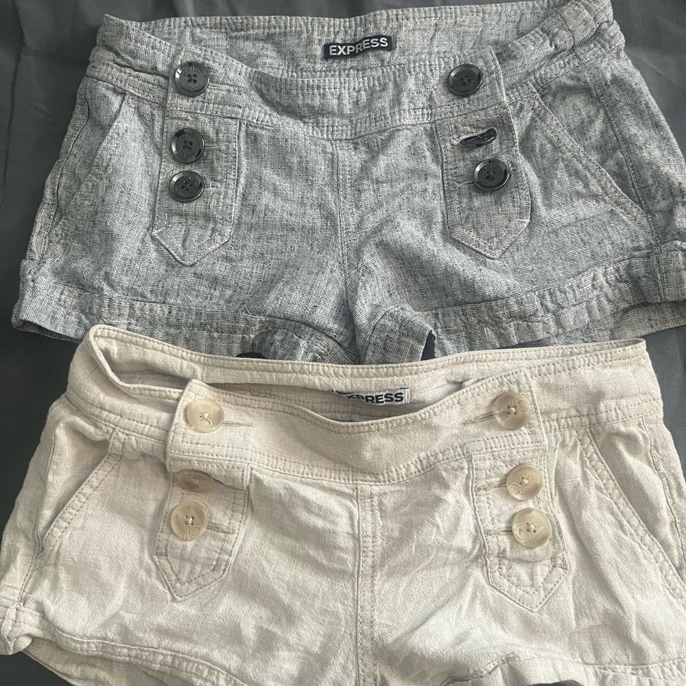 Express Women's Sailor-Style Double-Button Shorts - Gray & Cream (Pair)